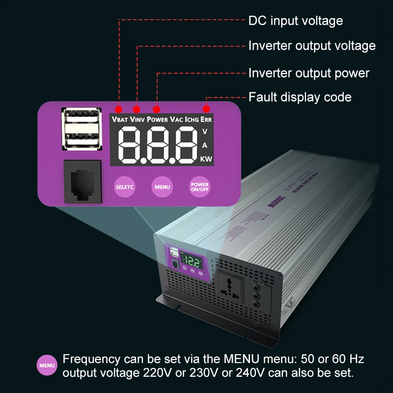 Intelligent Pure Sine Wave Solar Dc Ac 3000 Watt Solar Power Inverter With Remote Control For Camping Use