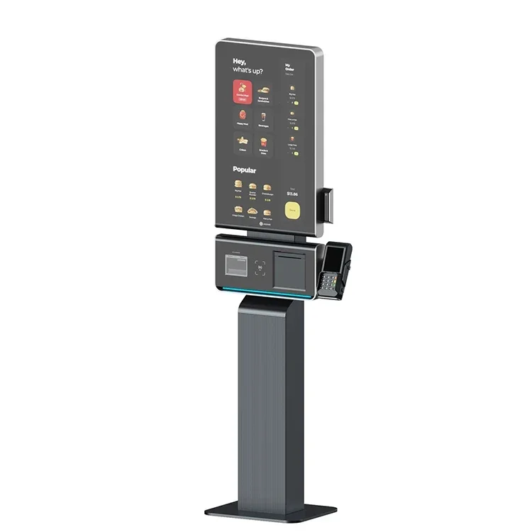 Restaurant self-service kiosk machine 27inch touch screen pos systems barcode scanner MSR NFC printer all in one payment kiosks