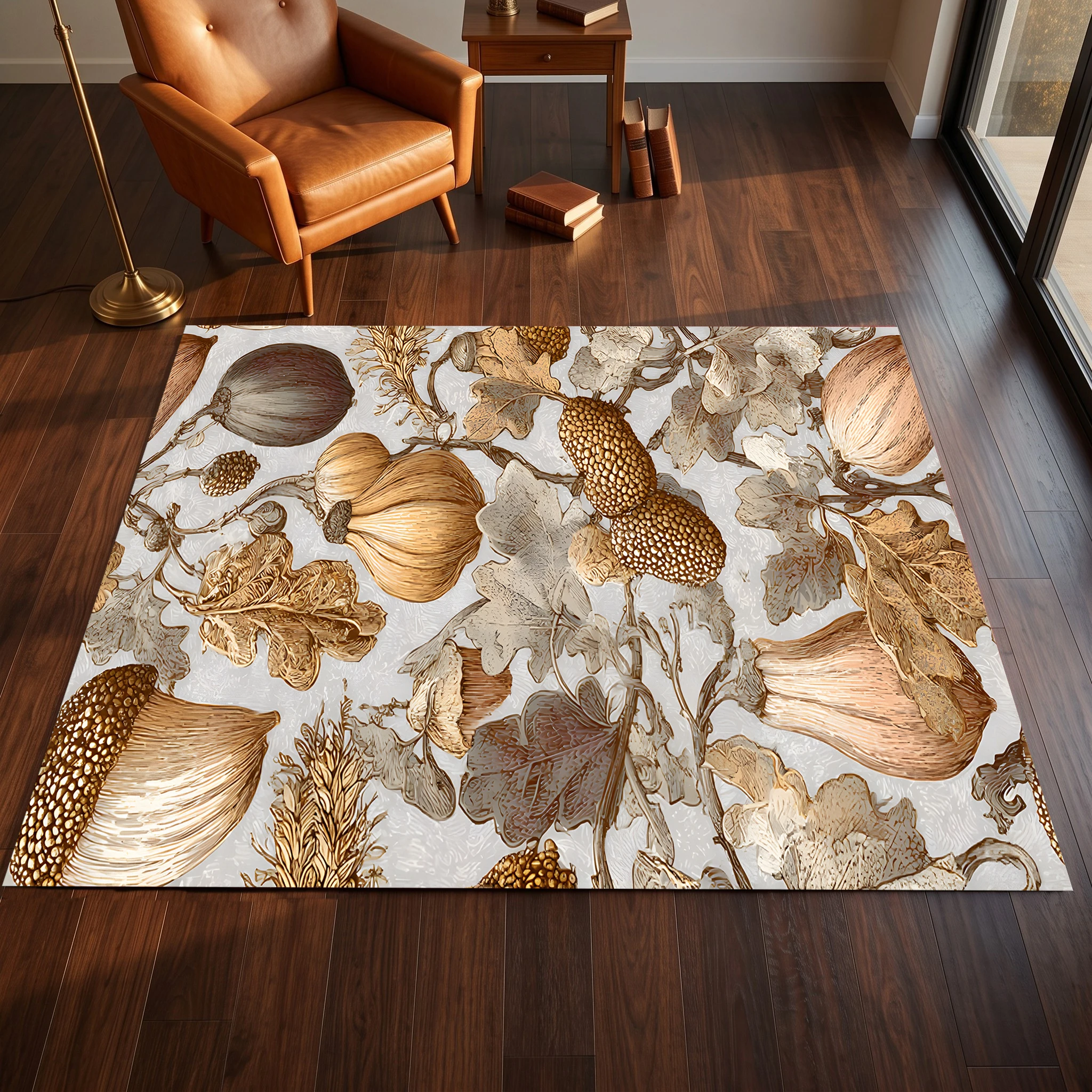 Retro Acorn, Pumpkin, and Autumn Leaf Print in a Natural Vintage Style, Suitable for Both Living Room and Bedroom, the Autumn and Winter Velvet Rug Creates a Full Autumn Harvest Atmosphere