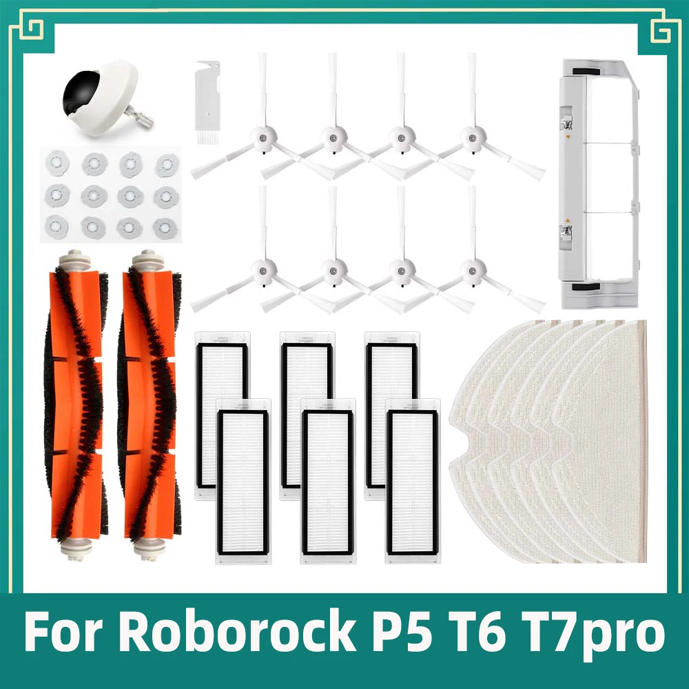 For Roborock P5 T6 T7pro Robot Vacuum Cleaner Main Side Brush Cover Water Tank Filter Mop Cloth Castor Wheel Spare Part Kit