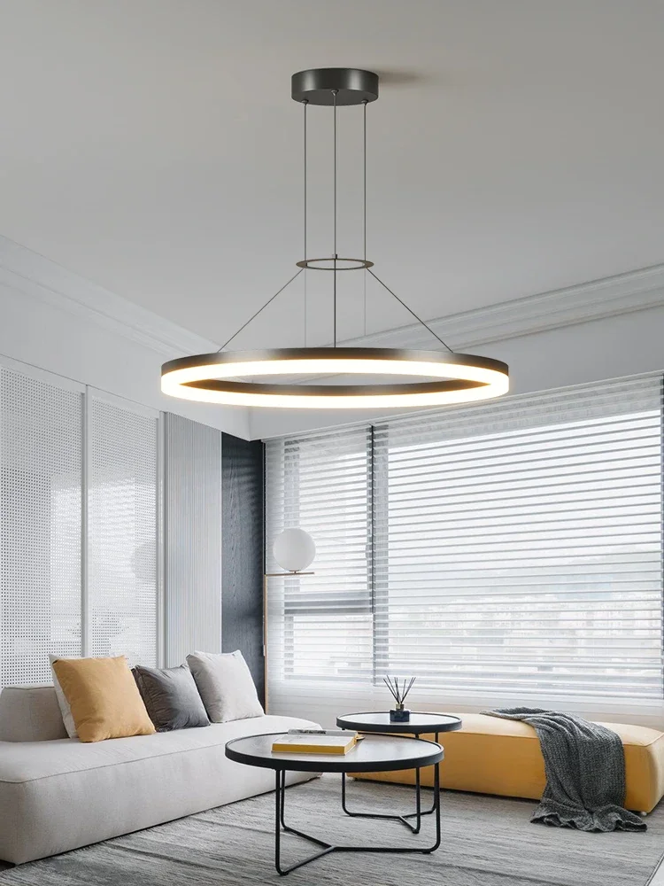 Modern LED Round Chandelier Nordic White Ring Hanging Lamp For Dining Room  Indoor Minimalist Center Table Hanging Lamp