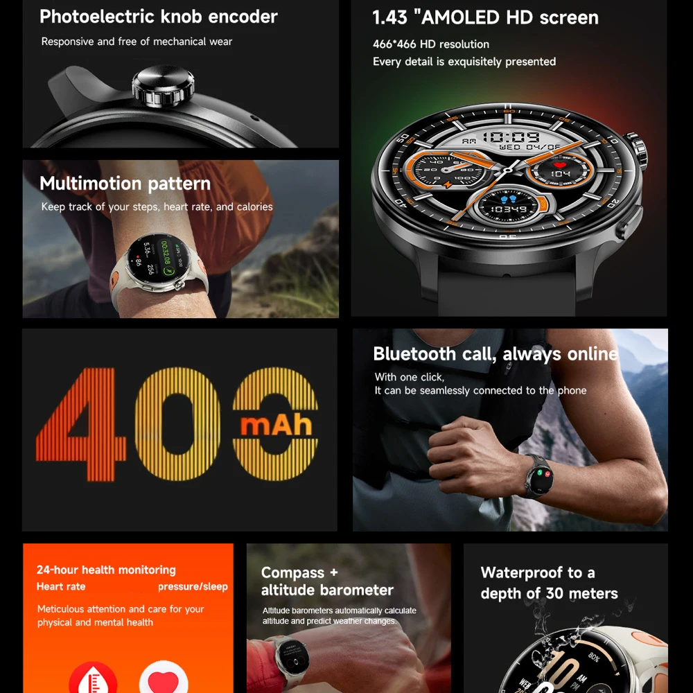 GPS relógio inteligente masculino bússola bt chamada smartwatch feminino à prova dwaterproof água esportes ao ar livre display amoled detecção de saúde pressão altitude