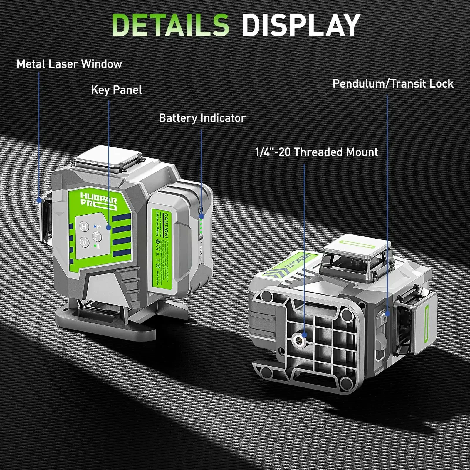 Huepar ZK03DG 3D Green Self-Leveling 12 Lines Laser Level 360 With Rotary Remote Control Horizontal Vertical Line