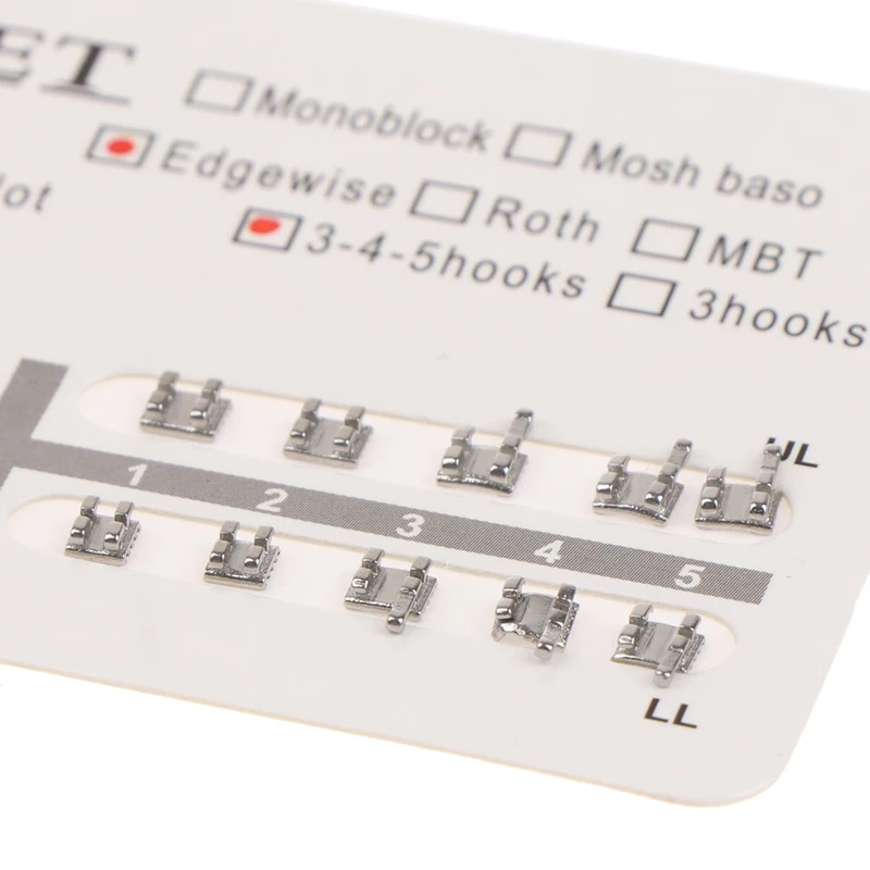 Neues 20-teiliges Set Dental-Orthodontie-Mini-Edgewise-Metallbrackets 3 mit Haken 3 4 5 mit Haken/ohne Haken – Detail 3