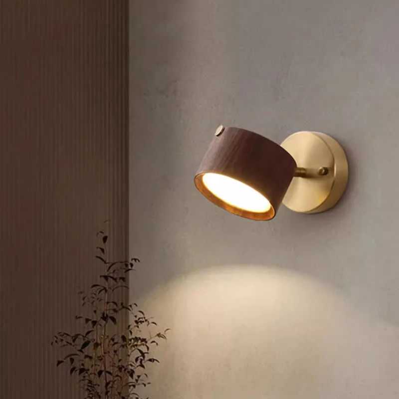 Imagem -03 - Walnut Wood And Brass Base Wall Lighting Modern Wabi-sabi Arandelas Interiores Corredor Corredor Foyer Sala de Estar Quarto