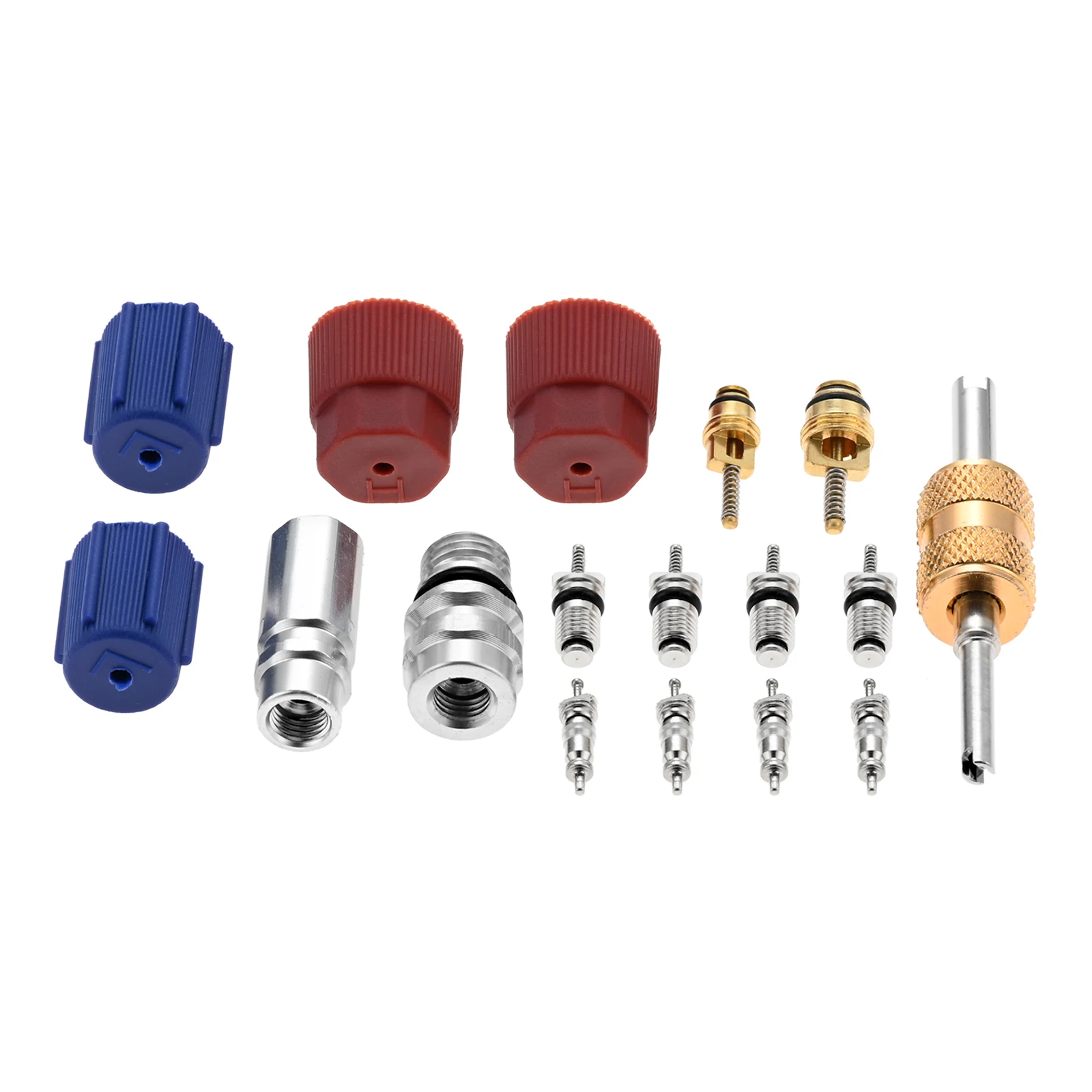 17 Pcs Air Conditioning Valve Core Kit R12 R134a Refrigeration A/C Air Conditioning Service Valve AC Service Port Seal Cap Valve