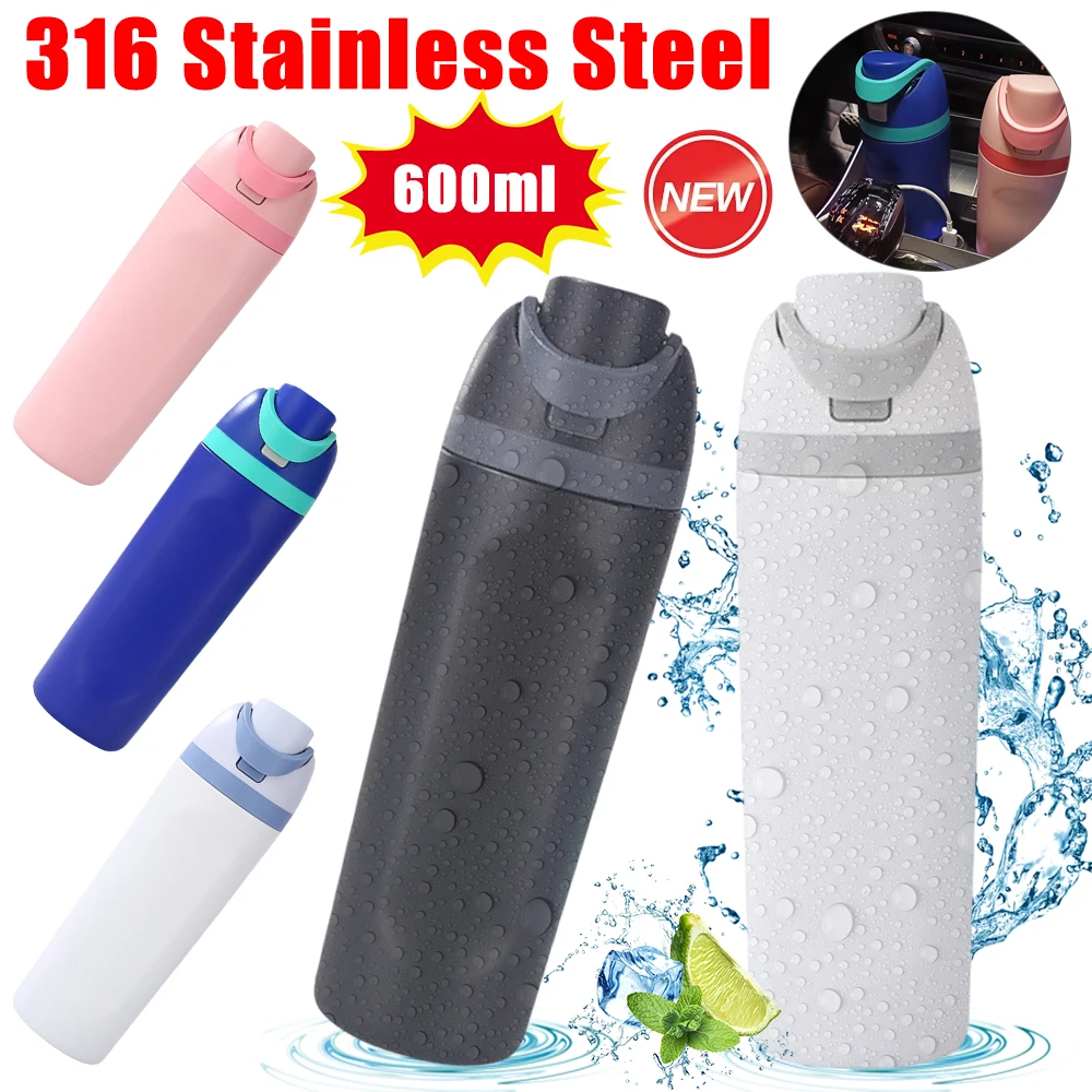 600ml Thermos Bottle 316 Stainless Steel Outdoor Sports Water Bottle Insulated Cup with Straw Thermal Mug Travel Vacuum Flask