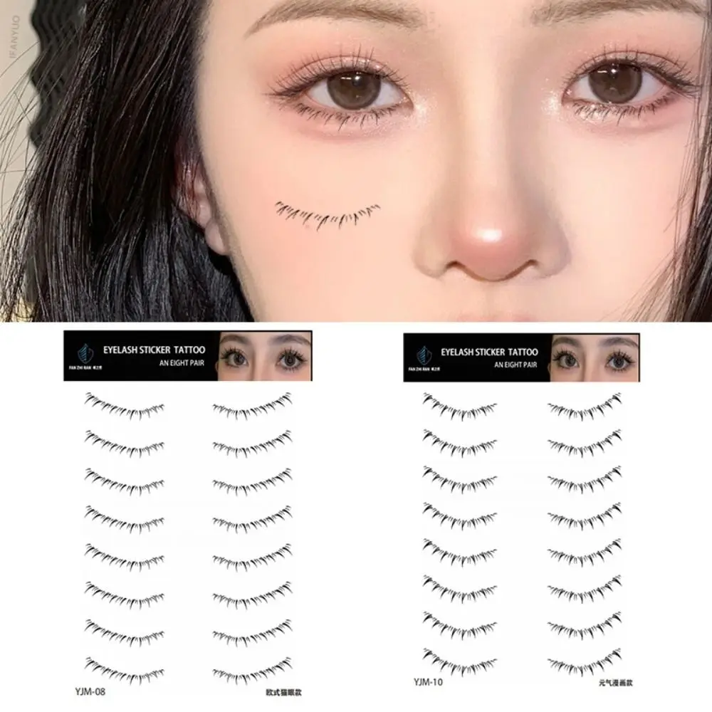 8/10Pairs Multi-Style Lower Eyelash Tattoo Stickers 3D Simulation Under Eye Fake Eyelash Black Quick Transfer Lashes Decals