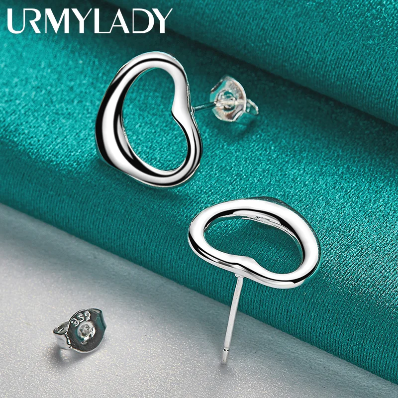 

URMYLADY 925 Sterling Silver Love Heart Stud Earrings For Women Wedding Engagement Party Fashion Jewelry