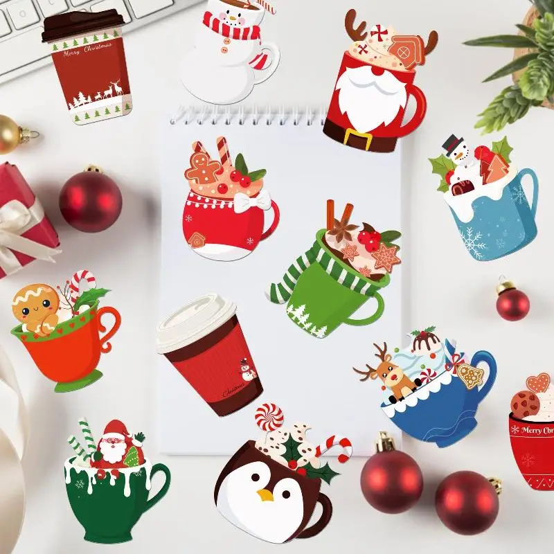 12 Kerst Theekopje Notitieblok Set Kerstman Elanden Thema Kladblok Festival Stickers Sticky Notes Kerst Sticky Notebook Geschenken