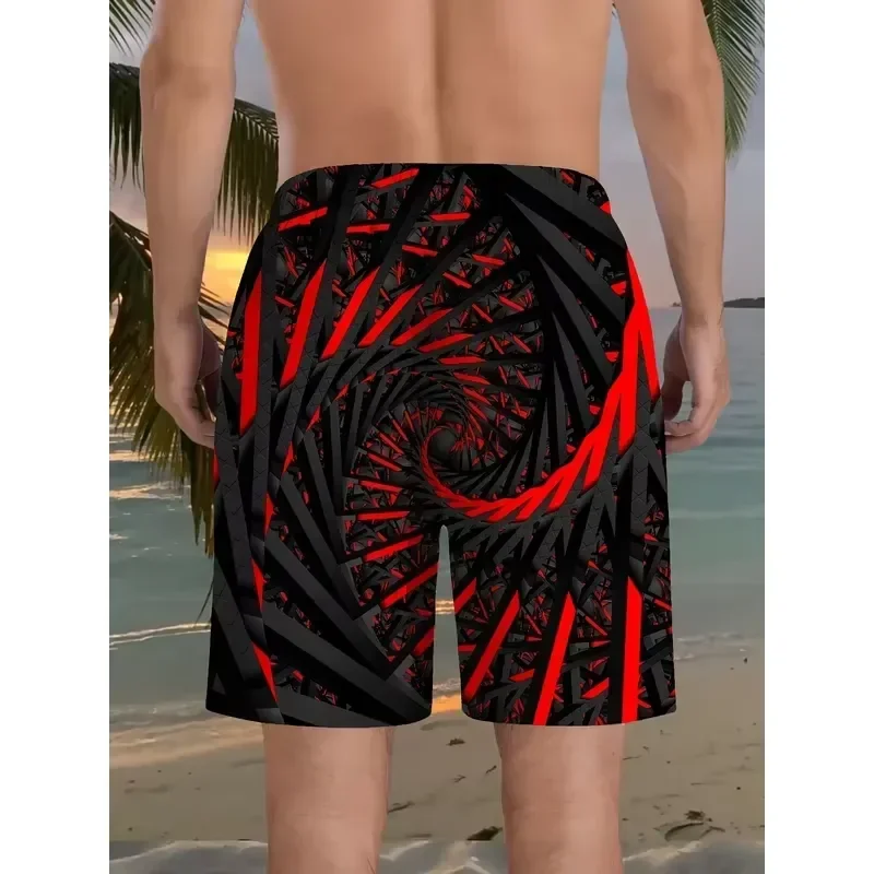 Shorts Comfortable Breathable Casual Men 3D Printed Swirl Geometric Beach Shorts Polyester Drawstring Waist Lightweight