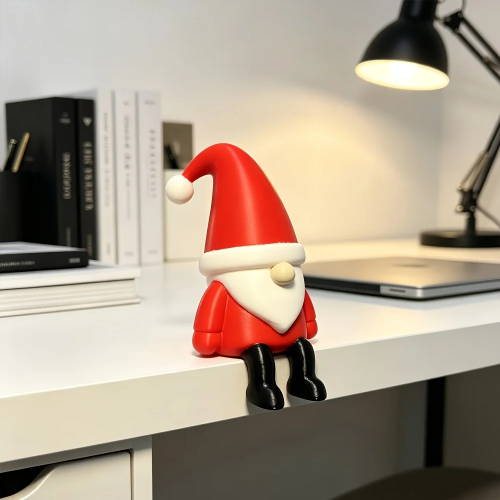 Christmas Gnome Santa Claus Shelf Sitter, Mini Sitting Statue Figurine, Christmas Decor for Shelf Edge, Desk and Home