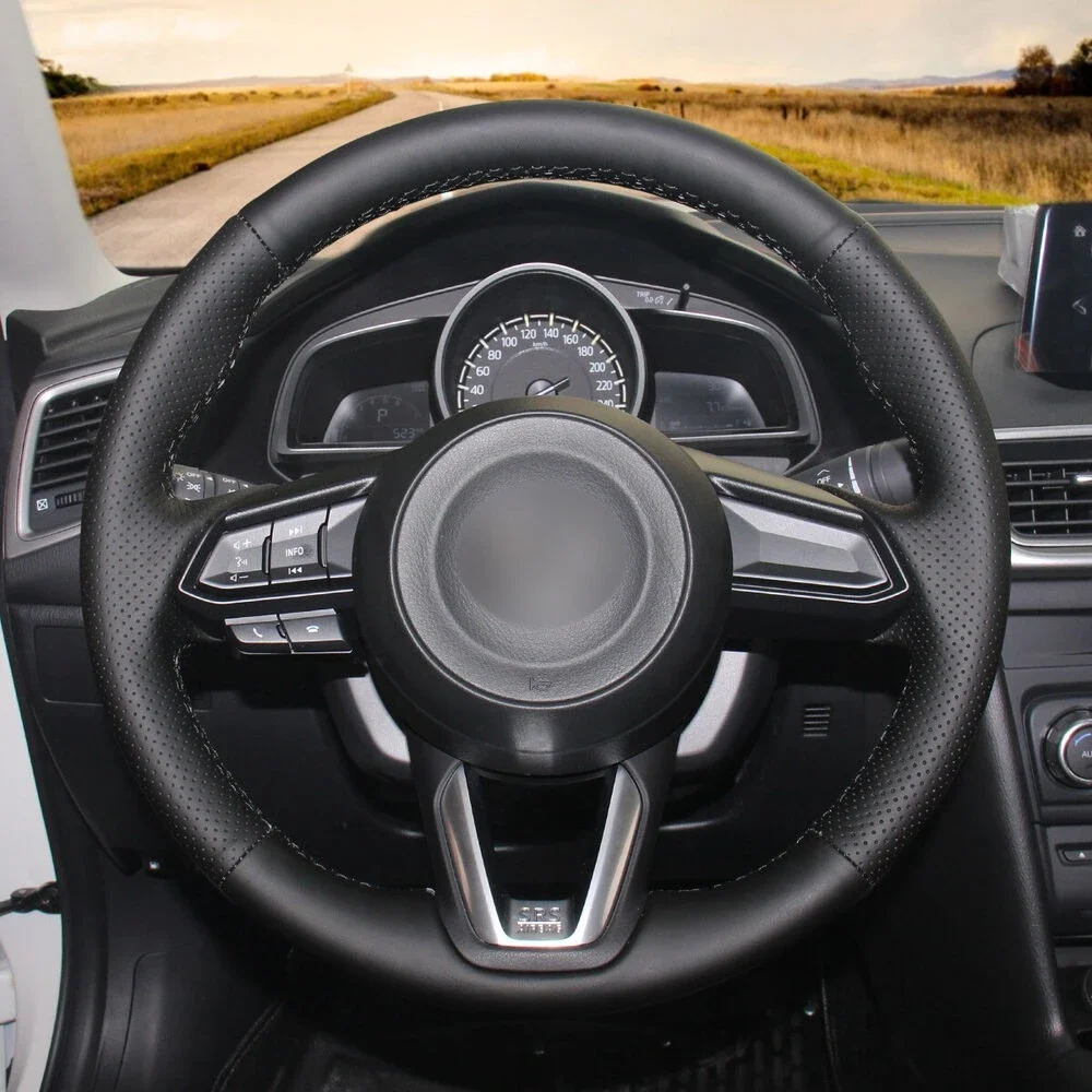

DIY Hand-Sewn Black PU Leather Car Steering Wheel Cover Wrap for Mazda 6 Mazda 3 CX-3 CX-5 CX-9 Auto Interior Accessories
