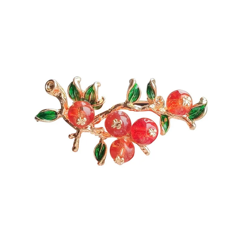 Fashionable wild fruit branch pearl brooch, anti-exposure pin for women, metal button to fix clothes, wedding party gift