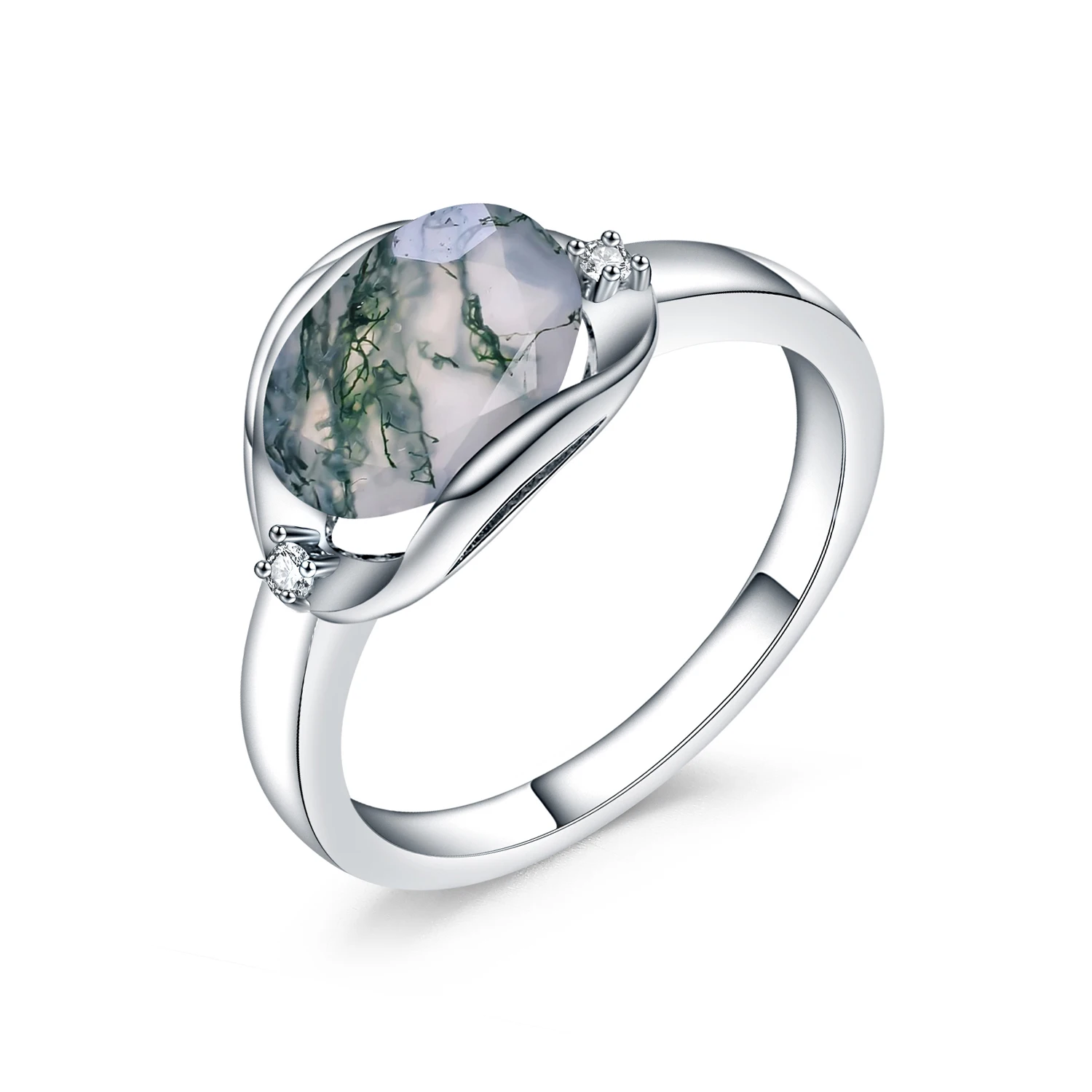 Gem\'s Beauty Original Design Moss Agate Ring 925 Sterling Silver Gemstone Ring Prong Setting Wedding Ring Luxury Fine Jewelry