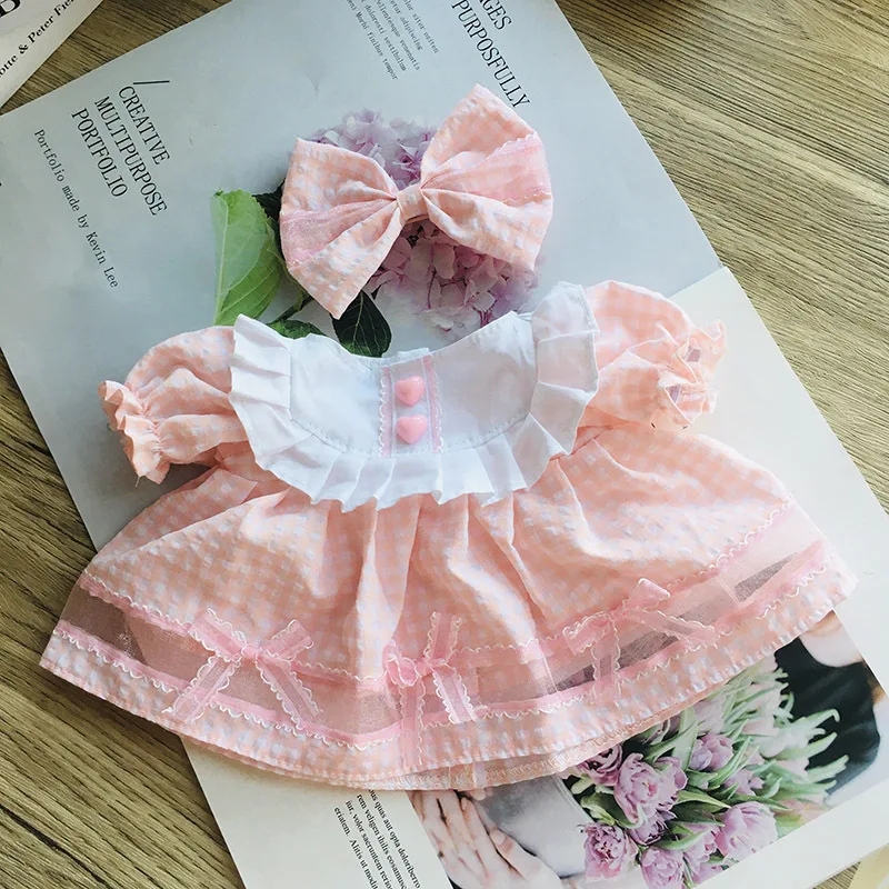 Only Clothes 38cmlabubu Doll Costume Plaid Heart-shaped Button Skirt Cute and Exquisite Color Dress