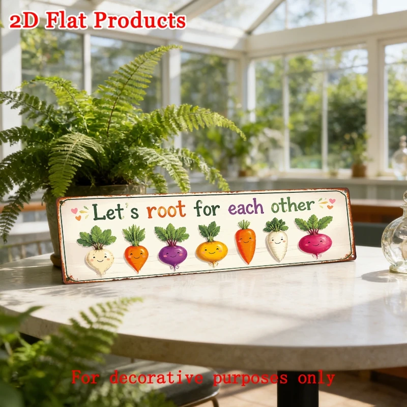 Let'S Root for Each Other Cute Cartoon Vegetable Farmhouse Metal Tin Sign 16X4 Inches Kitchen Garden Wall Decor