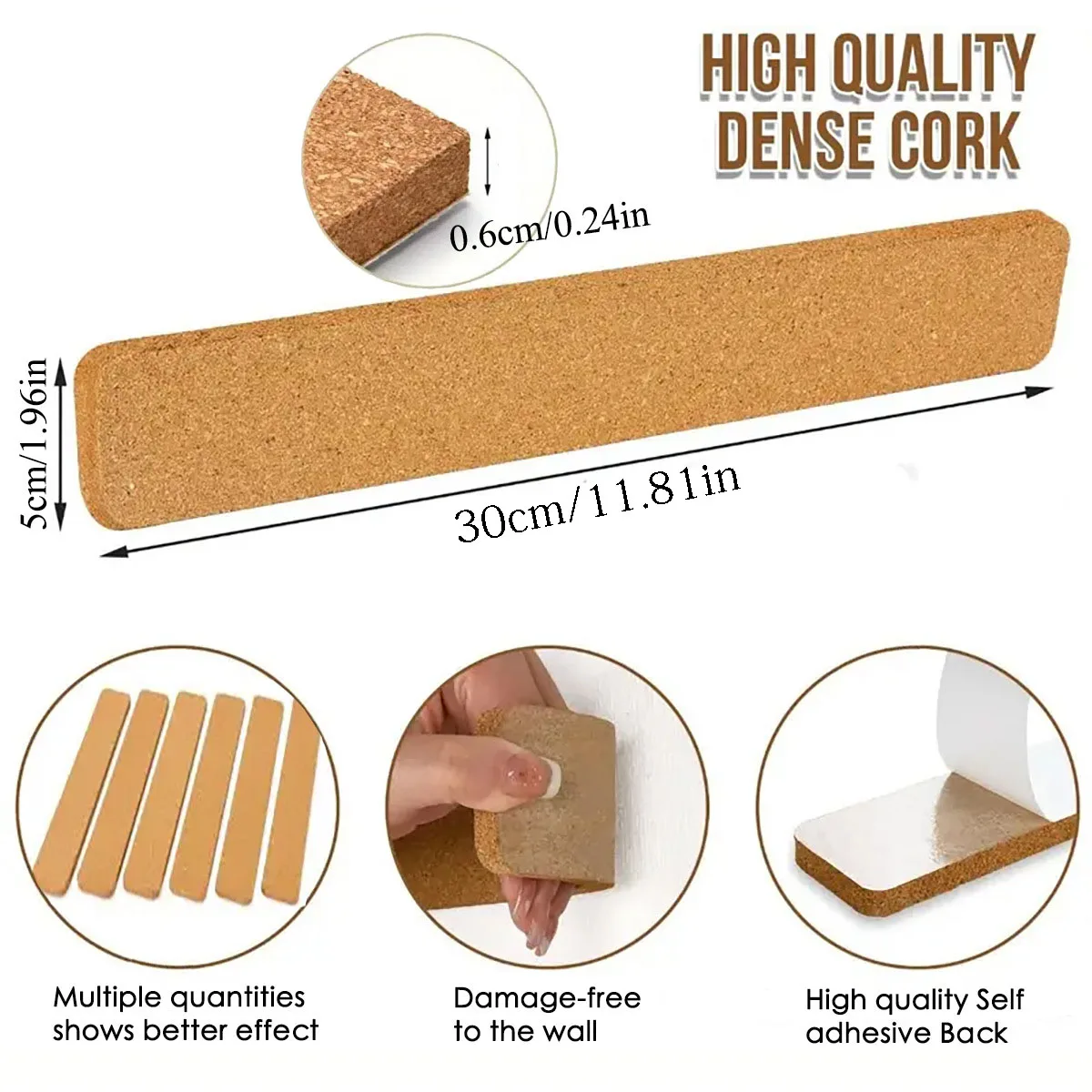 5pcs Cork Board Strips With 50pcs thumbtack Self Adhesive Small Cork Board for Wall Desk Home Classroom Office for Paste Notes