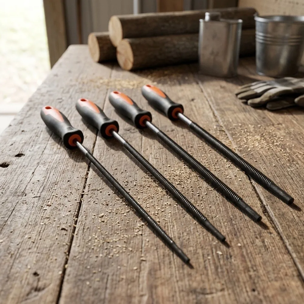 Bearing Steel For Chainsaw Sharpener 4 Round Files 3.2mm 4.0mm 4.8mm 5.5mm with Handle for Wet or Greasy Conditions