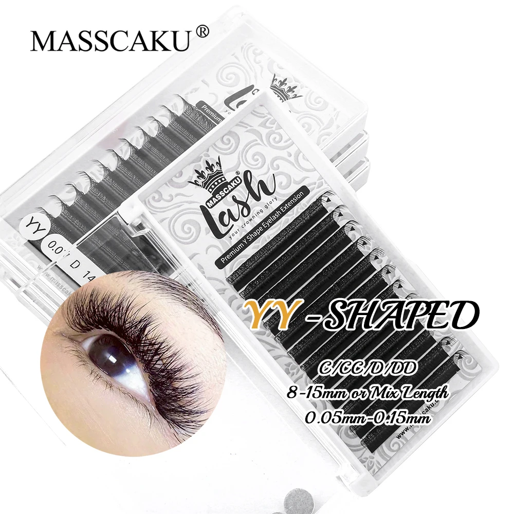 

Customized All Size YY Shape Individual Lash C D Curl Handmade Natural Eyelashes Extension 0.05/0.07mm Premium Faux Mink Eyelash