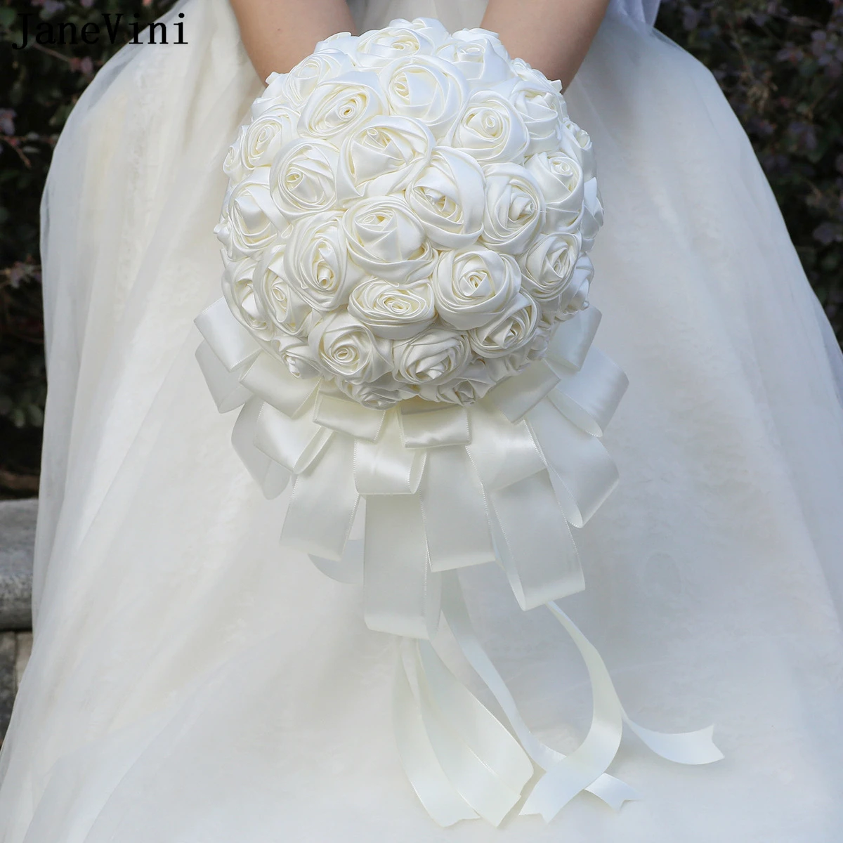 

JaneVini Customized Simple Ivory Bridal Bouquets Artificial Satin Roses Korean Style Elegant Wedding Bouquet Flowers Hot Sales