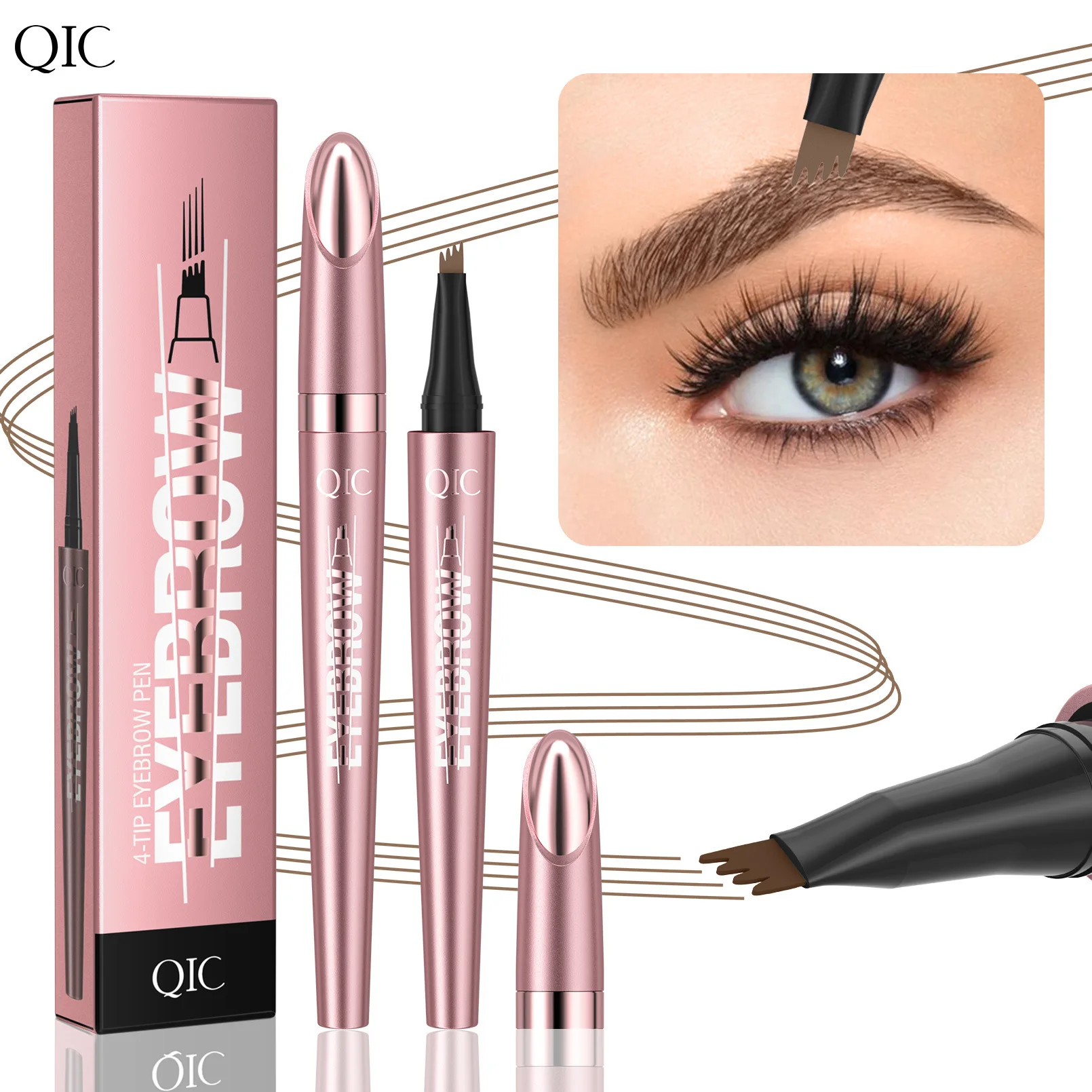 QIC 4 Points Liquid Eyebrow Pencil Long-lasting Natural Eyebrow Pen Smudge-proof Black Brown Eyebrow Tinted Cosmetics For Women