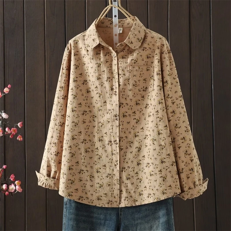 

Japanese Mori Girl Vintage Floral Printed Cotton Shirts Women Spring New Turn Down Collar Long Sleeve Casual Loose Blouse Tops