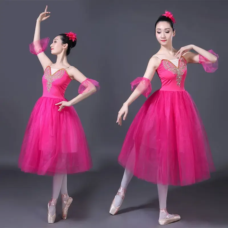 Vestido de baile de Ballet de Lago de los cisnes blancos para mujer adulta, trajes de baile de salón, tutú romántico, ropa de escenario, vestido de baile de fiesta