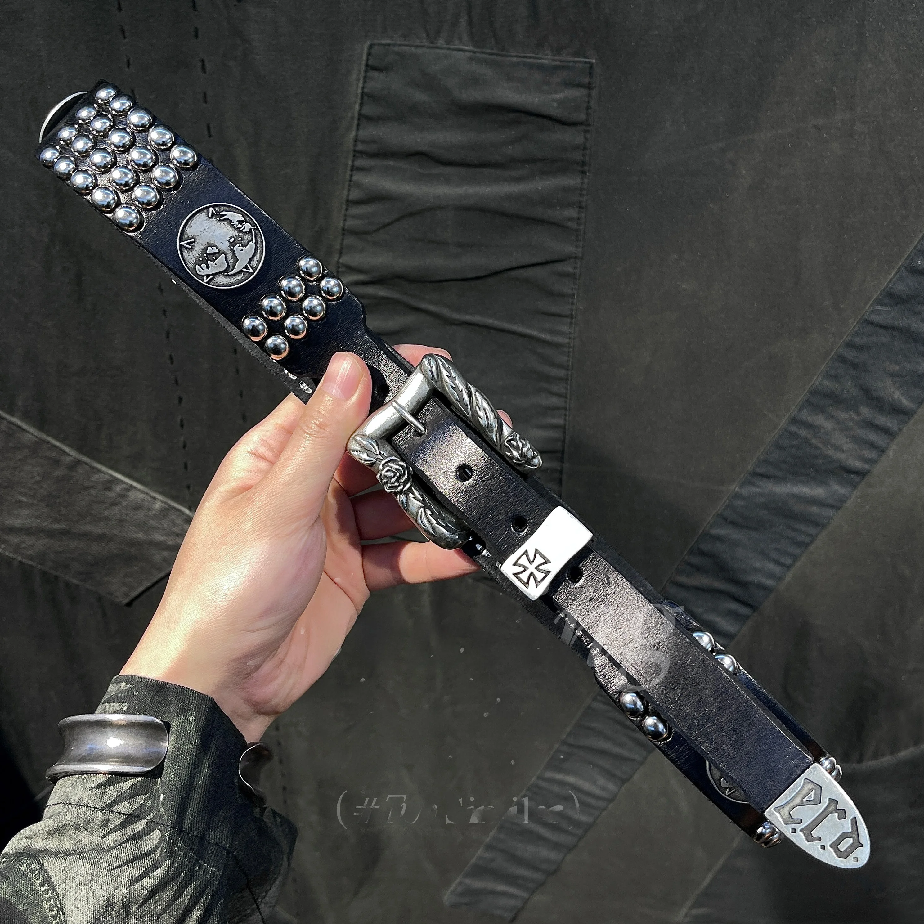 Punk Style Decorative Belt with Rivets Franky Portrait Relief Coin Rich Second Generation Counter Culture Hip Hop Waist Chain