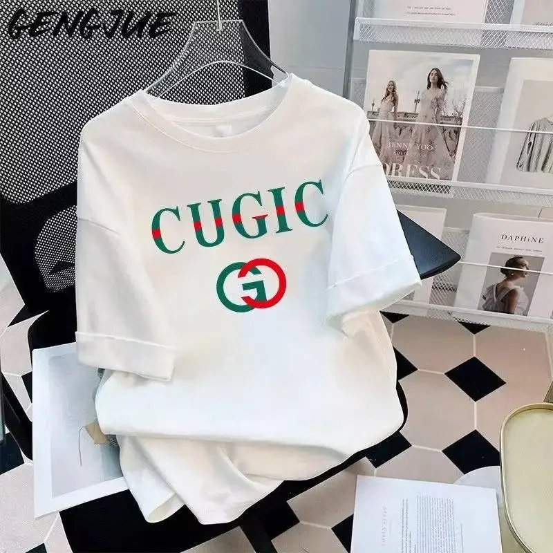 

2025 Summer New Letter Pattern Printed Men's Light Luxury Fun Anime Printed Short Sleeve Round Neck Cotton T-shirt Colthing