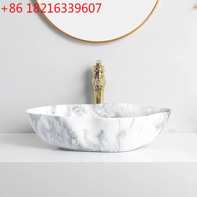 YAO Marble Pattern Ceramic Wash Basin Hot Bending Integrated Single Hole Bathroom Sink Modern Design 1396