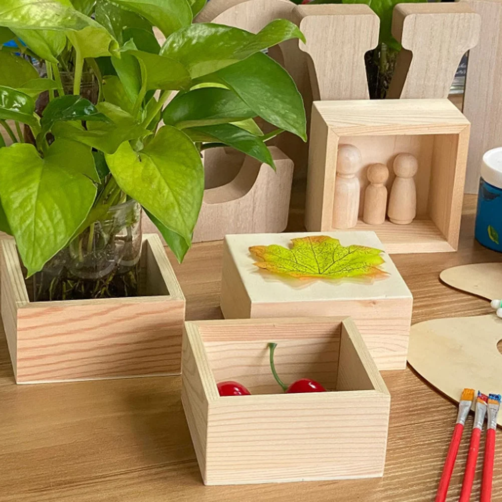 

5Pcs Wooden Storage Box No Lid DIY Craft Organizer Small Wooden Boxes for Jewelry Trinkets Display Home Decor Gift Idea
