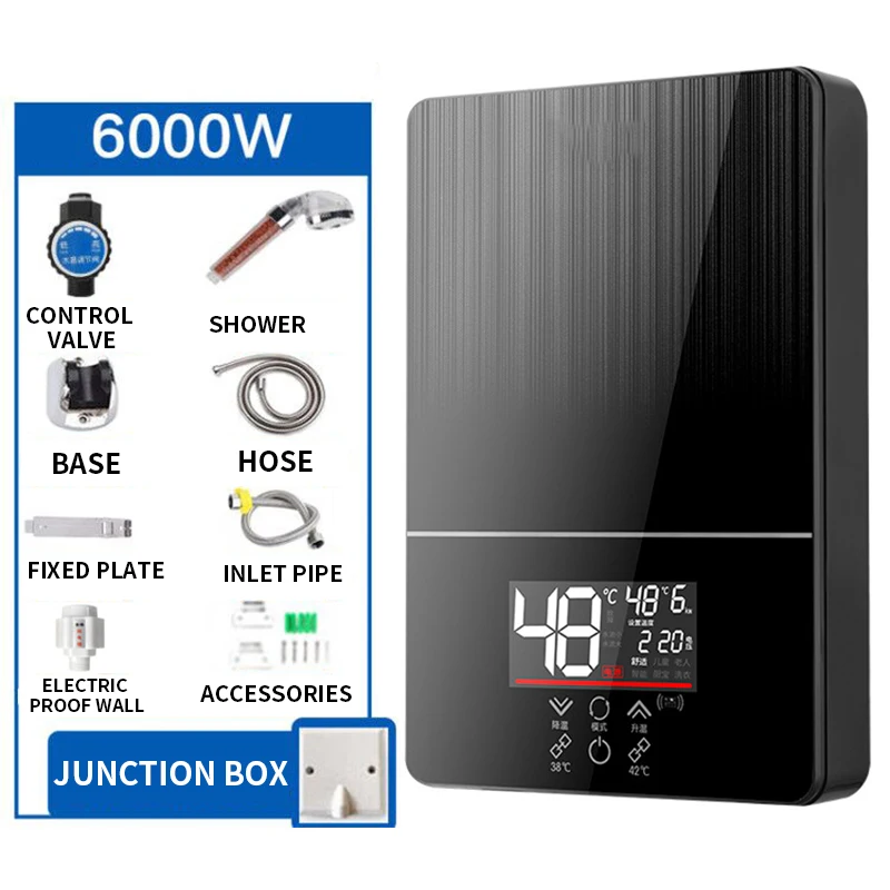 التحكم عن بعد 6000 واط لحظة ترموستات كهربائي سخان مياه ساخن الذكية اللمس سريع التدفئة صنبور الحنفية Tankless الحمام دش