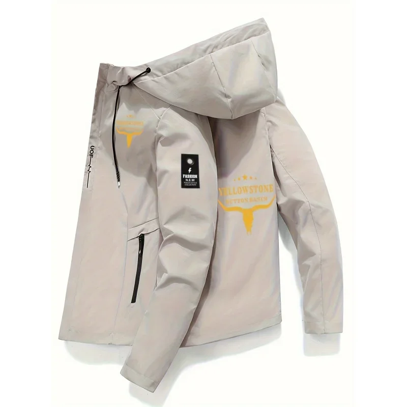 New Men's Casual Printed Jacket from Dutton Ranch in Yellowstone National Park, with Pockets and Hooded Design, Stylish Jacket