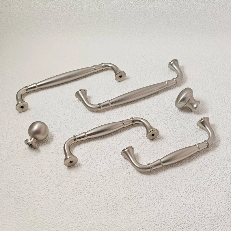 French Style Solid Cabinet Door Pulls Brushed Nickel Wardrobe Storage Door Handles Single Hole Drawer Knobs Furniture Hardware