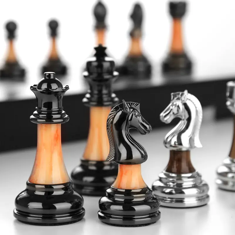 Luxury Wooden Chess Set with Folding Board Imitation Jade Pieces Retro European Style Ornament