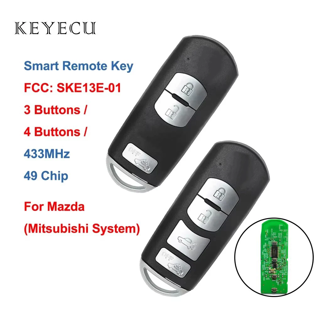 Keyecu SKE13E-01 Inteligentny zdalny pilot samochodowy 3 4 przyciski 433 MHz 49 Chip do Mazda (Mitsubishi System) 6 3 MX-5 CX-3 CX-5 CX-7