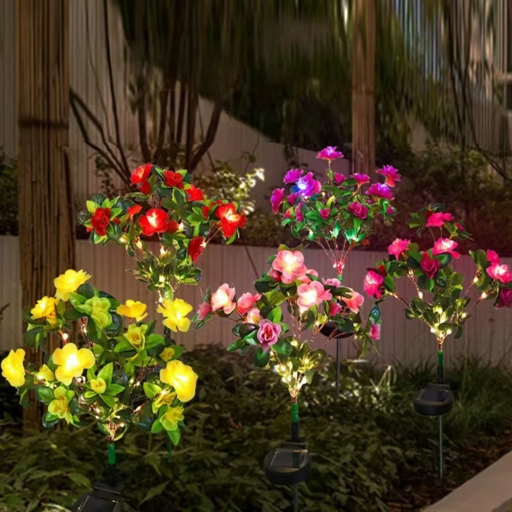 Solar Outdoor Artificial Azalea Flower Light, Ground Plug Weatherproof Landscape Lamp ,Suitable For Garden Yard Porch Decoration