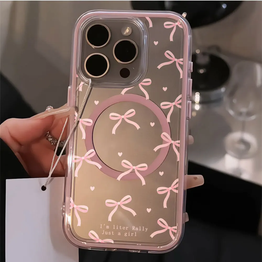 Phone Case For Samsung Galaxy A54 A57 A56 S26 Ultra S24 Plus FE A15 A07 A17 A36 Magnetic Magnetic Korean Pink Bow Heart Cover