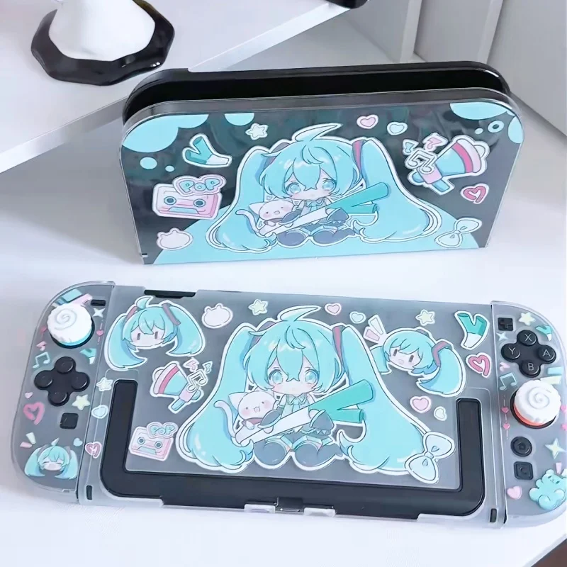 Funda Protectora para Switch OLED con Diseño de Hatsune Miku, Accesorio de Anime, Carcasa Protectora para Juegos NS con Diseño de Chica Bonita de Dibujos Animados