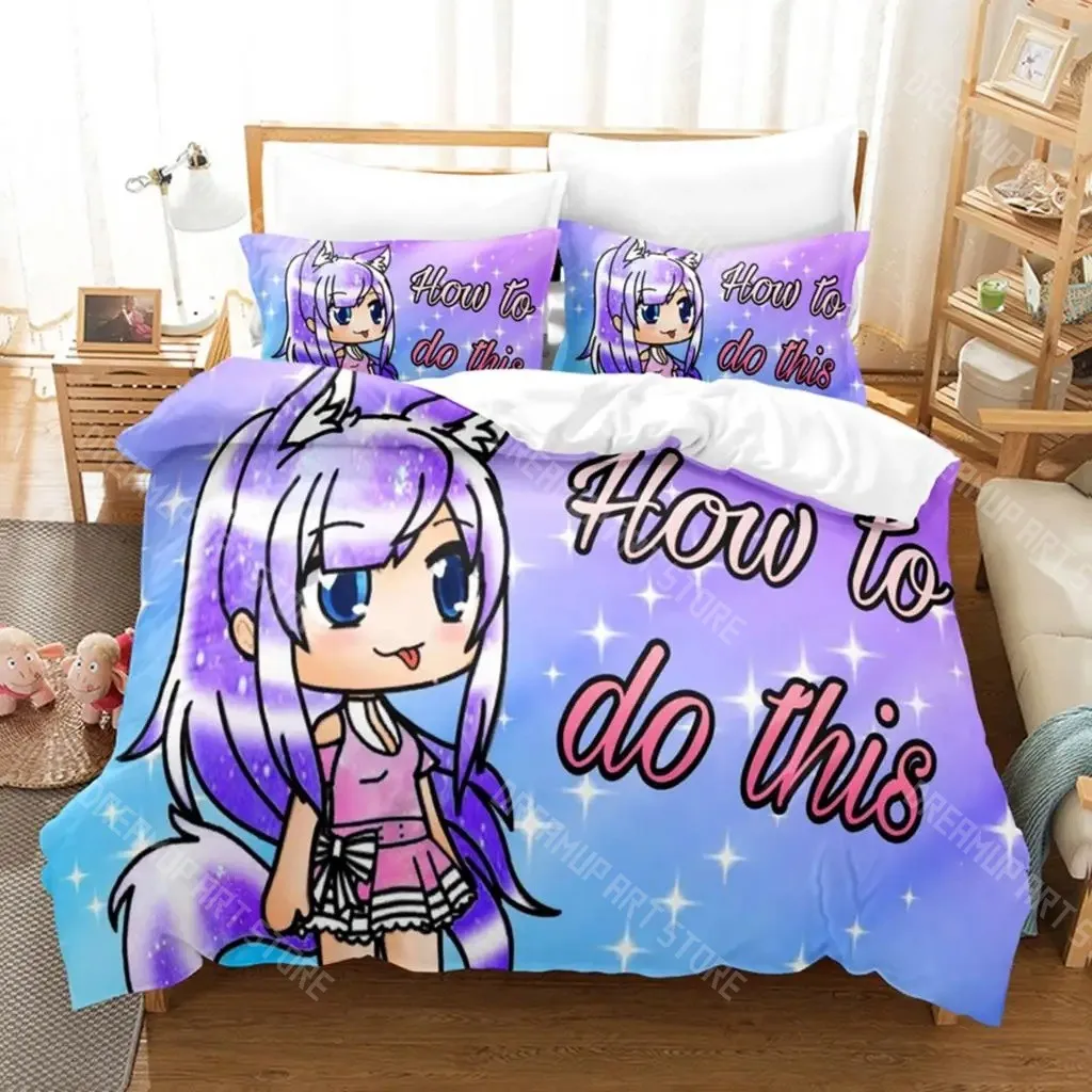 3D Printed Gacha Life Game Bedding Set for Boys Girls Duvet Cover Pillowcase Twin Queen King Full Single Double Sizes