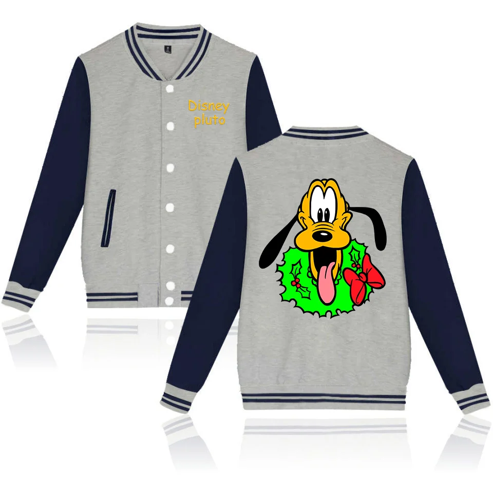 Disney Cartoon Pluto Dog Varsity Baseball Bomber Jacket Men Women Hip Hop Harajuku Jackets Kids Boys Girls Single Coats