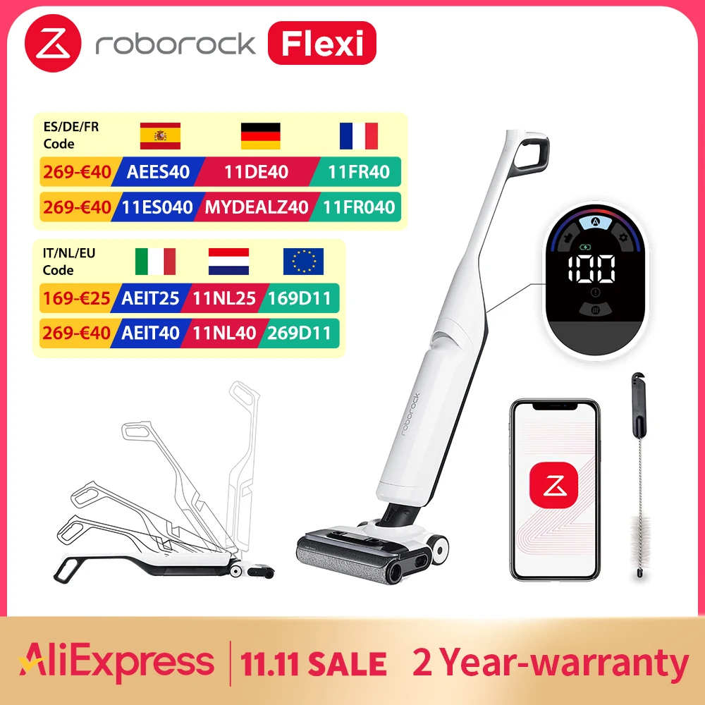 Roborock Flexi Wireless Wet and Dry Vacuum Cleaner 17000Pa-Suction Auto-Brosse Cleaning and Drying Flexiable Searchlight