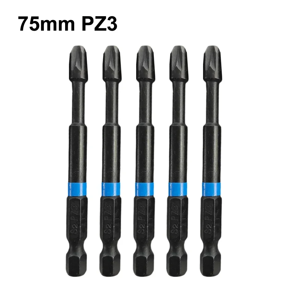 5Pcs Magnetic Screwdriver Bit Set 75mm 1/4inch Shank Pozidriv Head Screw Driver Bit Electric Screwdriver Bits PZ1 PZ2 PZ3