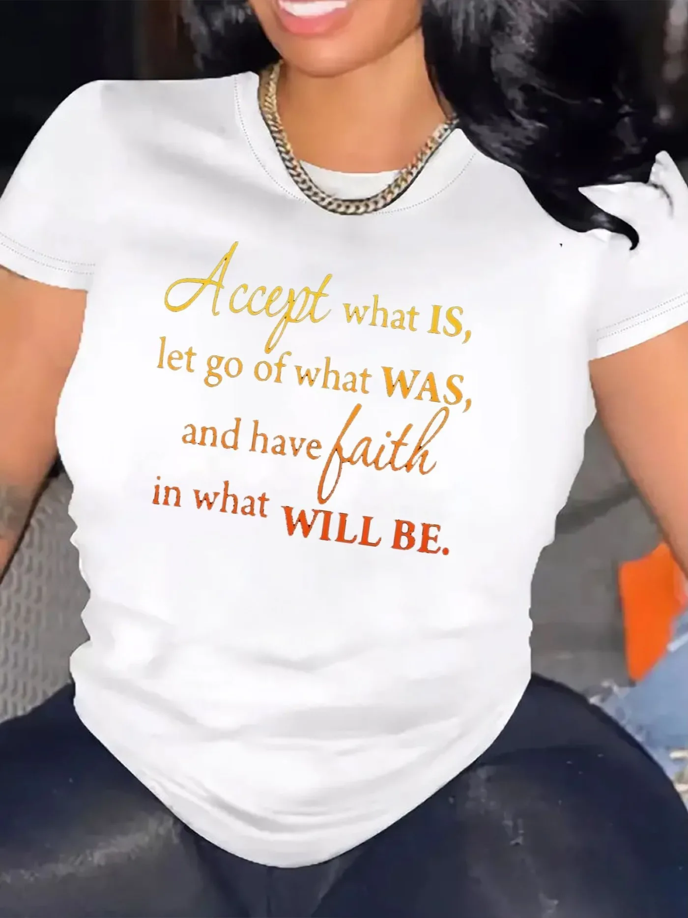 Accept What Is Women's Tee - Inspirational Faith Quote Graphic Black Top