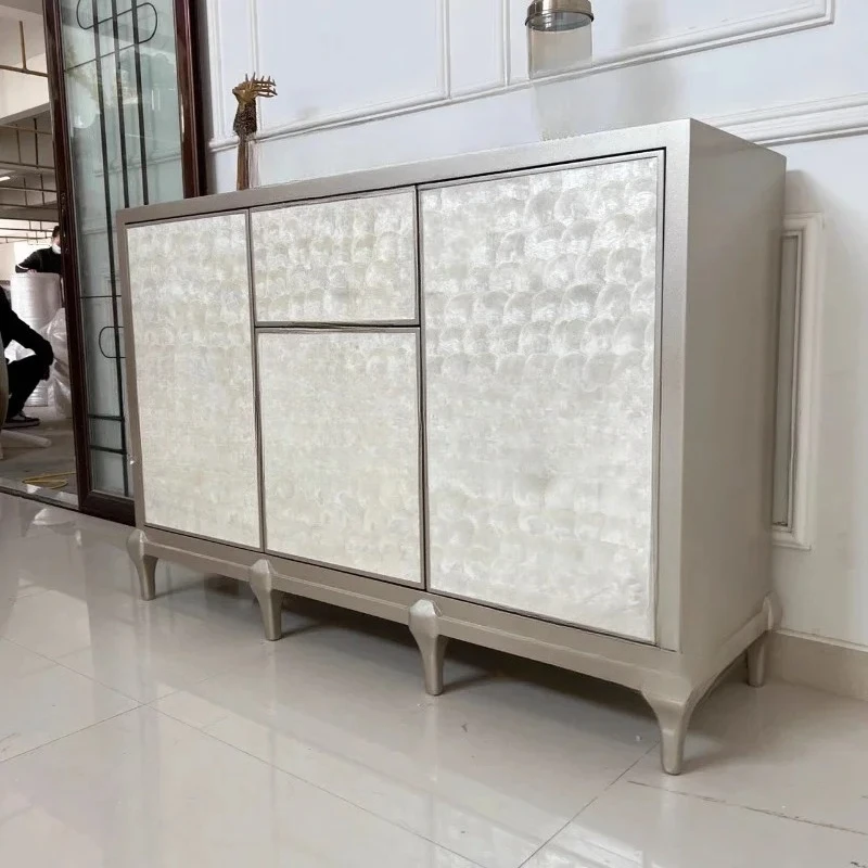 A Light luxury cabinet French cream style solid wood color shell bucket cabinet Open door side cabinet