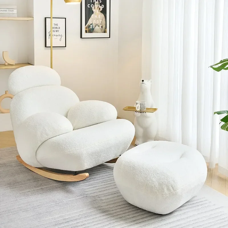 

Big white rocking chair internet famous living room cream style adult lounge chair