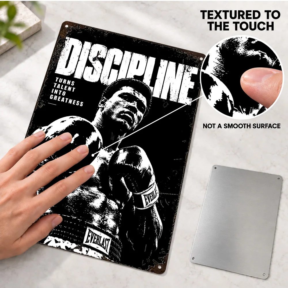 Muhammad Ali Discipline Boxing Printed Poster Personalized Aluminum Metal Sign Inspirational Typography Wall Art For Bedroom