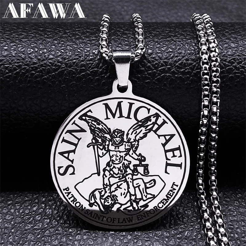 Archangel St.Michael Medal Necklace Stainless Steel Patron Saint of Law Enporcement Pendant Necklace Protection Jewelry corrente