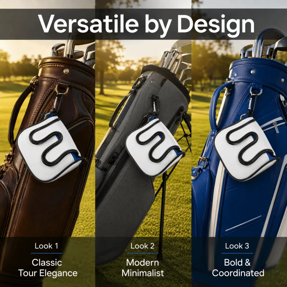 PU Material Putter Headcover Anti-Collision Dust Proof Square Club Headcover Blue Color Soft Lining Club Protective Cover